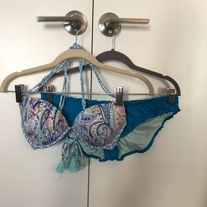 Paisley blue and white bathing suit top